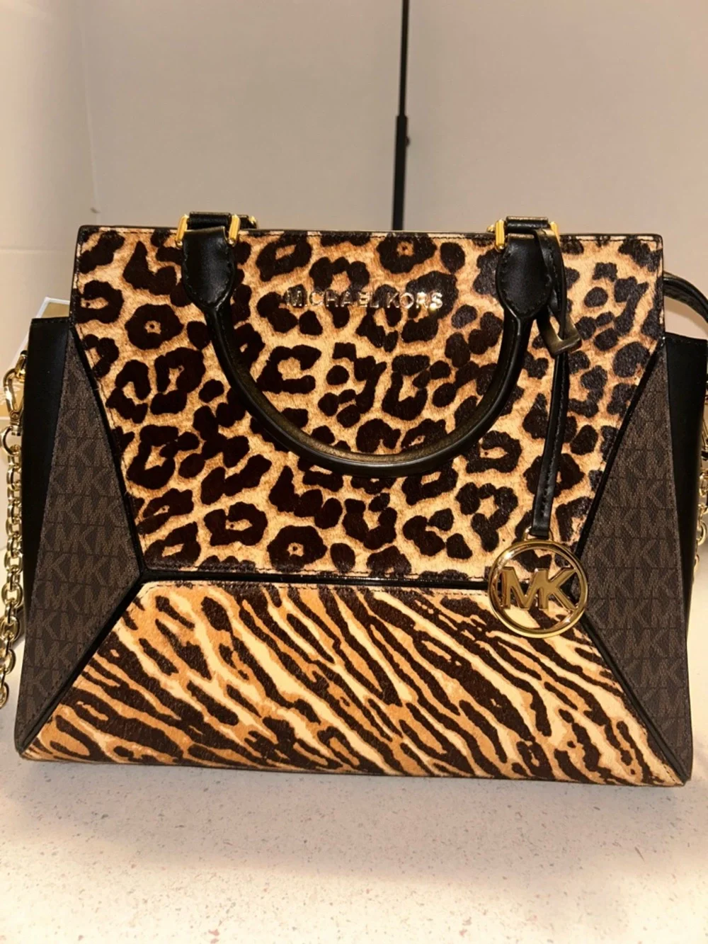Michael Kors Animal-Print Satchel in Black and Brown - Picture 13 of 13